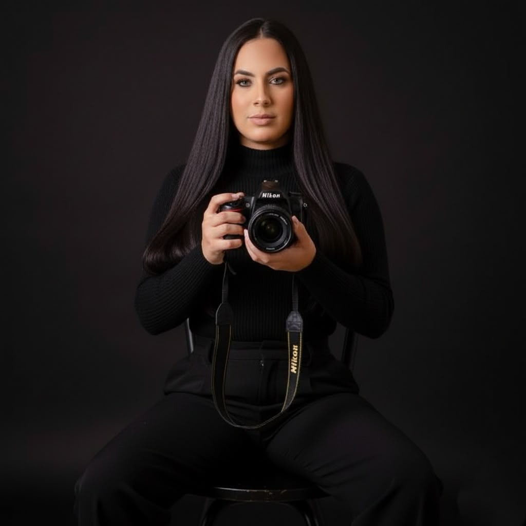 Ráimes Souza segurando sua câmera Nikon